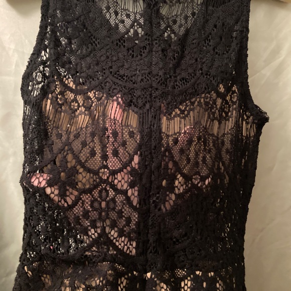 Blanc Black & Nude Lace Mini Dress Size S Fits Like XS or XXS Excellent Used Con - Picture 3 of 12